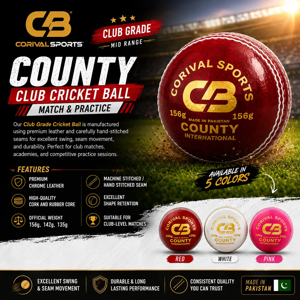 Premium Leather Cricket Ball